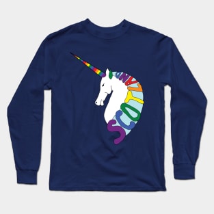 RAINBOW COLOURED SCOTTISH UNICORN WITH SCOTLAND TEXT MANE Long Sleeve T-Shirt